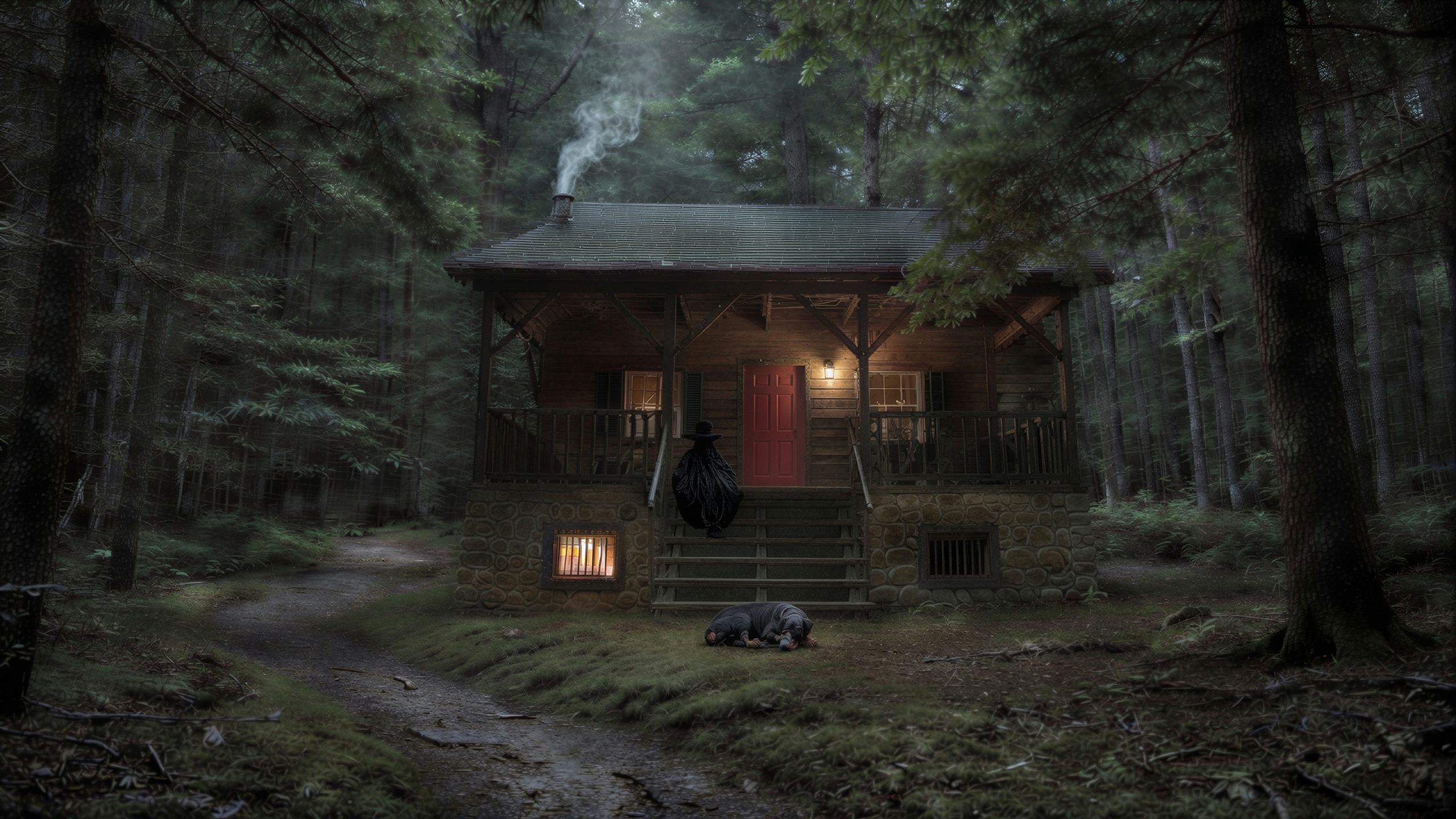 A dark cabin in the woods