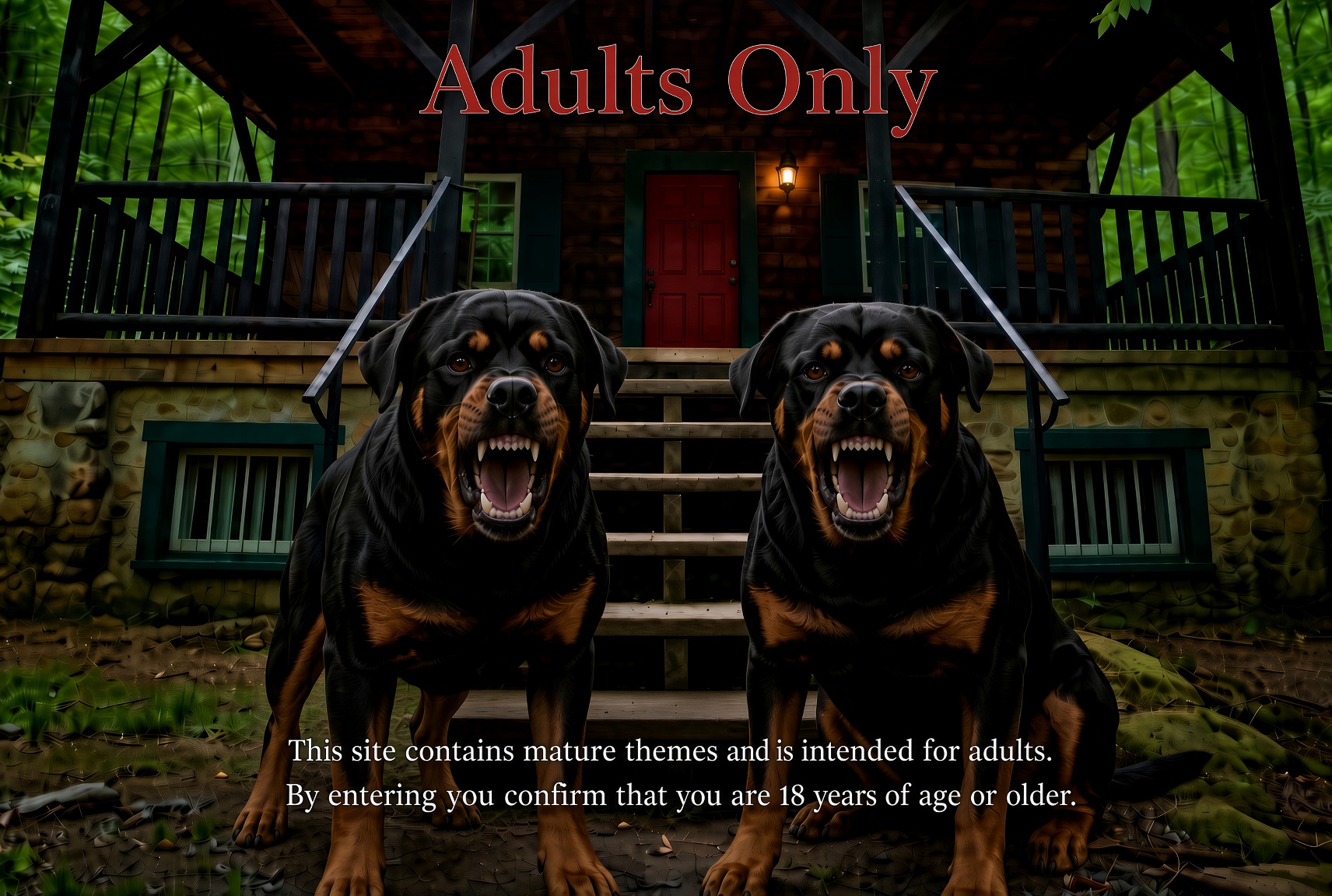 Adults Only – two Rottweilers guarding the cabin